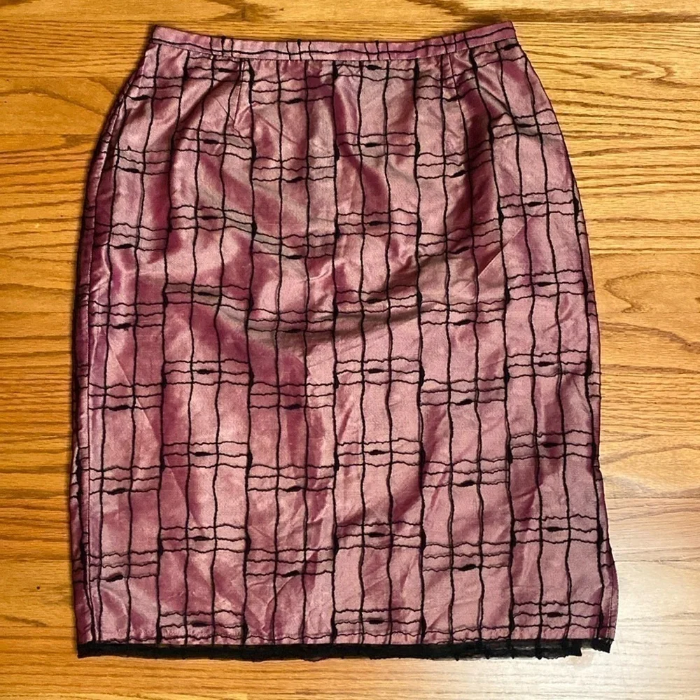 Classiques Entier raspberry pink black net overlay sexy Silk Pencil Skirt sz 6
